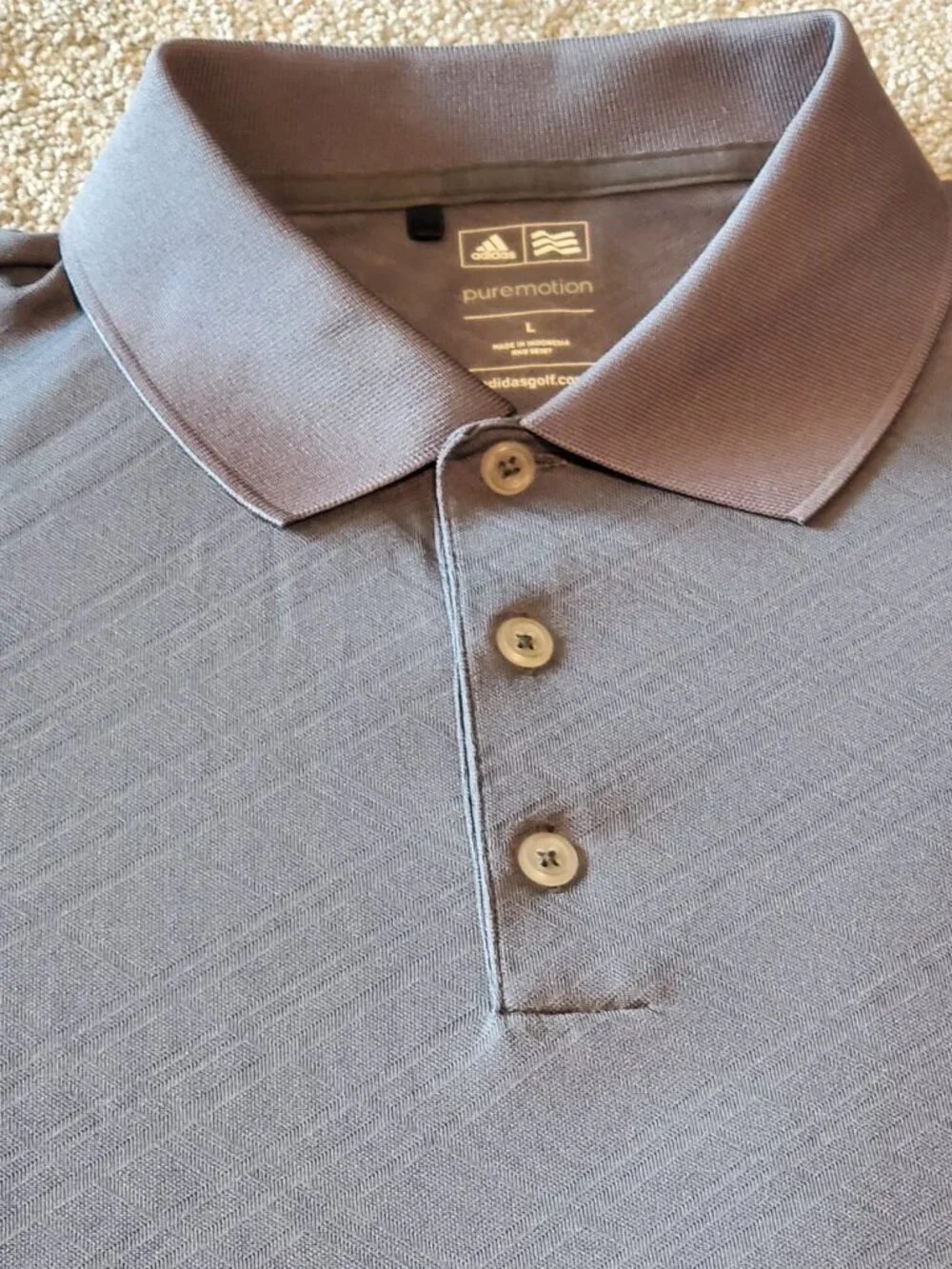 adidas Puremotion Gray Crosshatch Design Performance Large Golf Polo